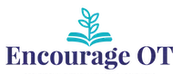 Logo with text "Encourage OT" and a graphic of a book with a plant growing from it above the text.